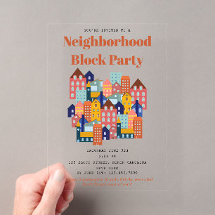 Neighbourhood Block Party Meet Your Neighbours Acrylic Invitations