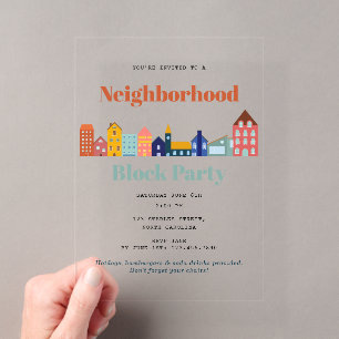 Neighbourhood Block Party Meet Your Neighbours Acrylic Invitations
