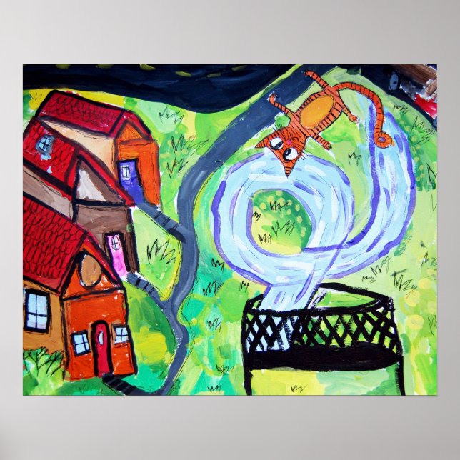 Neighbourhood Cat on a Trampoline Poster (Front)