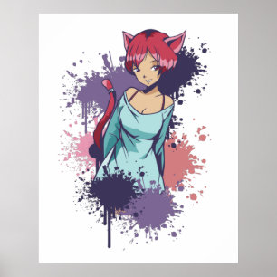 Neko Girl Splatter Poster