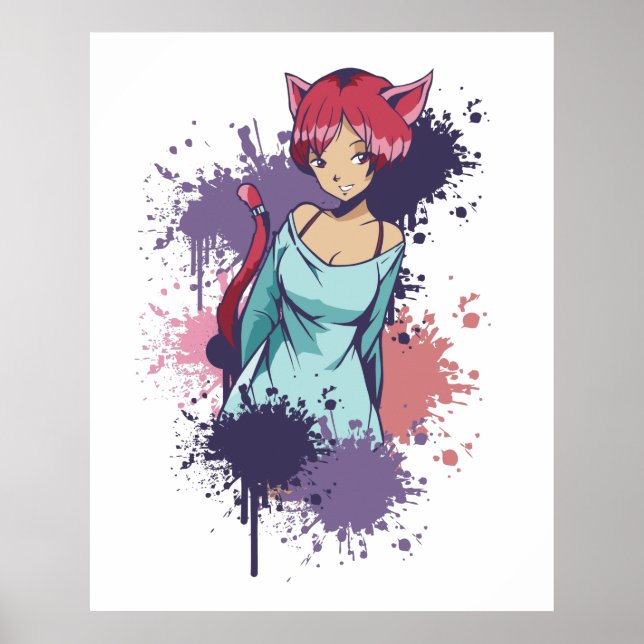 Neko Girl Splatter Poster (Front)