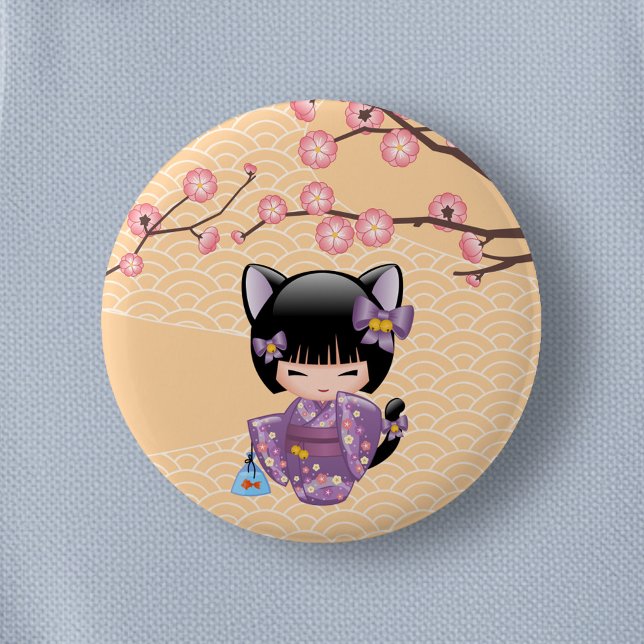 Neko Kokeshi Doll - Cat Ears Geisha Girl 6 Cm Round Badge (Creator Uploaded)