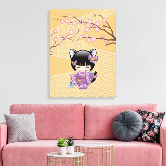 Neko Kokeshi Doll - Cat Ears Geisha Girl Canvas Print (Insitu(LivingRoom))