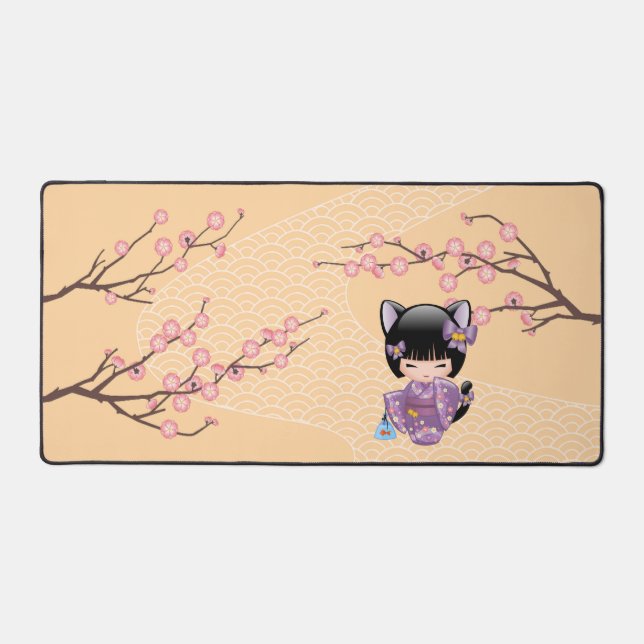 Neko Kokeshi Doll - Cat Ears Geisha Girl Desk Mat (Front)