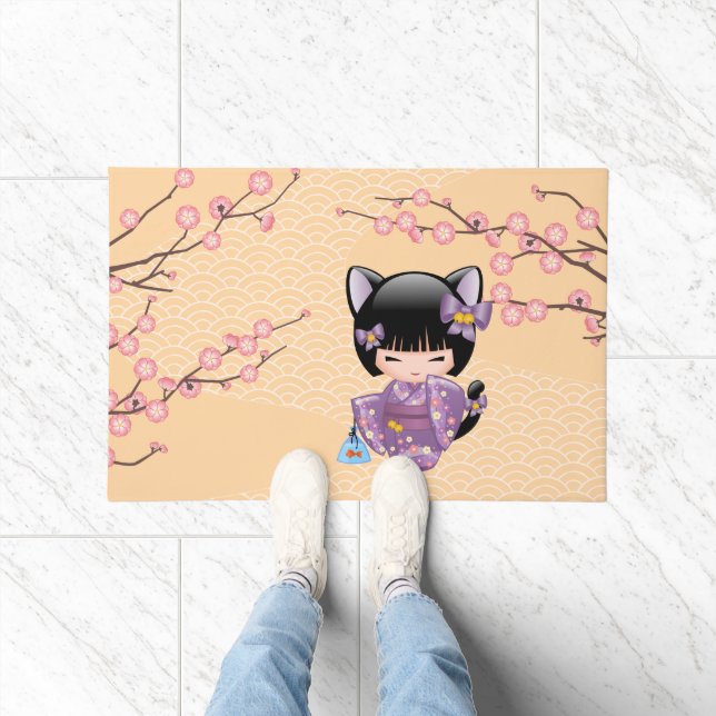 Neko Kokeshi Doll - Cat Ears Geisha Girl Doormat (Indoor)