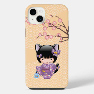 Neko Kokeshi Doll - Cat Ears Geisha Girl iPhone 14 Plus Case