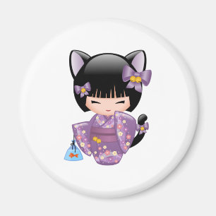 Neko Kokeshi Doll - Cat Ears Geisha Girl Magnet
