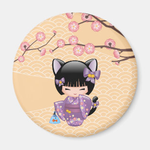 Neko Kokeshi Doll - Cat Ears Geisha Girl Magnet