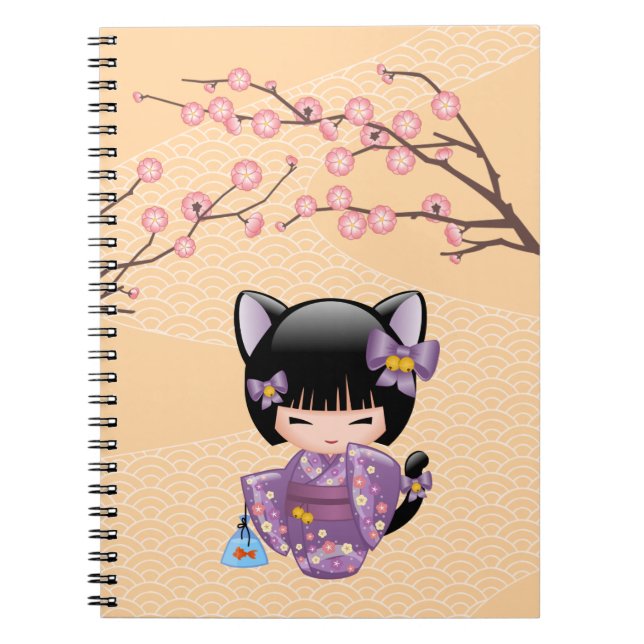 Neko Kokeshi Doll - Cat Ears Geisha Girl Notebook (Front)