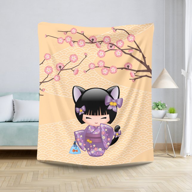 Neko Kokeshi Doll - Cat Ears Geisha Girl Sherpa Blanket (Creator Uploaded)