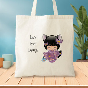 Neko Kokeshi Doll - Cat Ears Geisha Girl Tote Bag