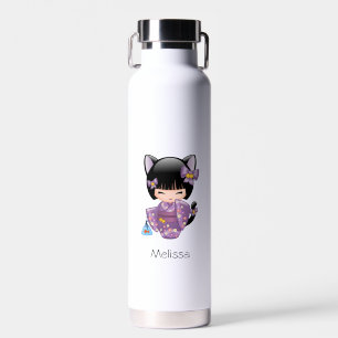 Neko Kokeshi Doll - Cat Ears Geisha Girl Water Bottle