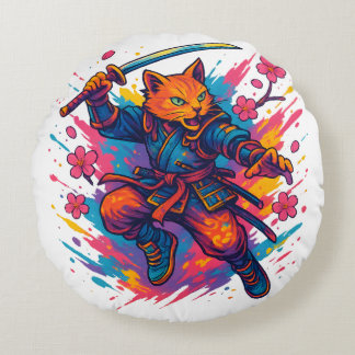 Neko Shinobi - The Warrior's claws Round Cushion
