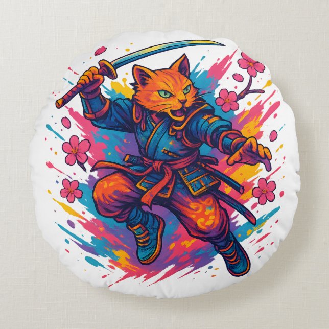 Neko Shinobi - The Warrior's claws Round Cushion (Front)