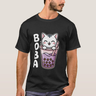 Neko White Cute Cat Bubble Tea Boba Tea T-Shirt