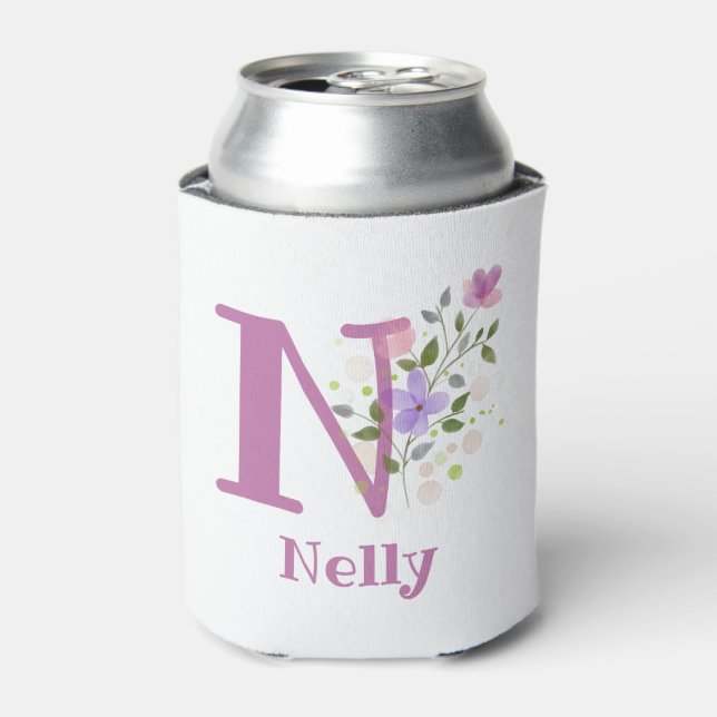 Nelly Name with a Floral Design Can Cooler (Can Front)