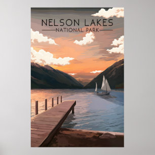 Nelson Lakes National Park New Zealand Travel Poster