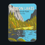 Nelson Lakes National Park New Zealand Vintage  Magnet<br><div class="desc">Nelson Lakes vector artwork design. The park is in the South Island of New Zealand,  at the northern end of the Southern Alps.</div>