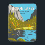Nelson Lakes National Park New Zealand Vintage  Magnet<br><div class="desc">Nelson Lakes vector artwork design. The park is in the South Island of New Zealand,  at the northern end of the Southern Alps.</div>