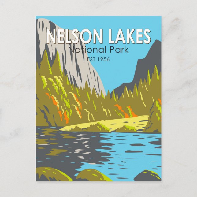 Nelson Lakes National Park New Zealand Vintage Postcard (Front)