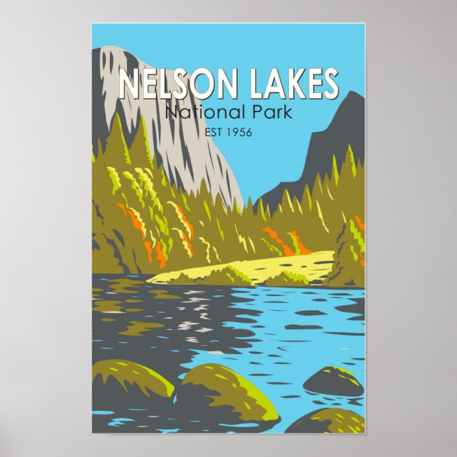 Nelson Lakes National Park New Zealand Vintage  Poster (Front)