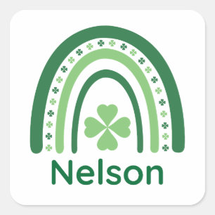 Nelson Name Clover Boho Rainbow Square Sticker