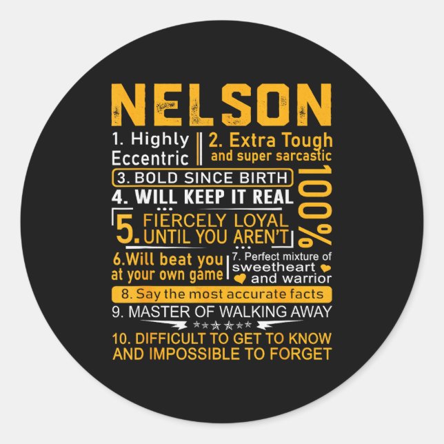 Nelson Name Shirt D Nelson Last Name  Classic Round Sticker (Front)