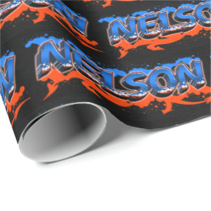 Nelson Vorname Name Graffiti blue orange Wrapping Paper