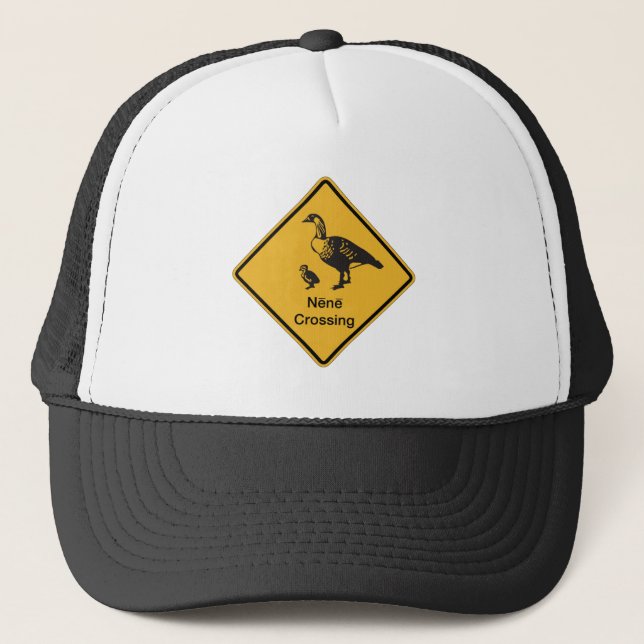 Nene Crossing, Traffic Warning Sign, Hawaii, USA Trucker Hat (Front)