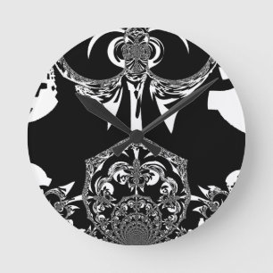 Neo-Baroque Noir Abstract Minimalist Designer Blac Round Clock