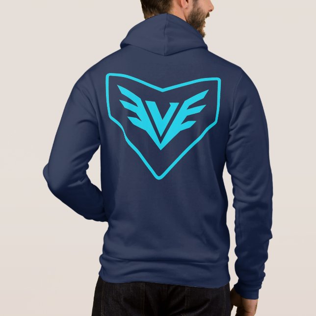 Neo Bushidō Crest Hoodie – Cyan Circuit Emblem (Back)