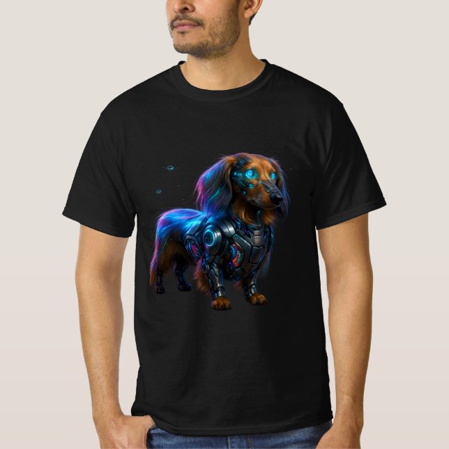 Neo Dachshund: Cybernetic Companion 2077 T-Shirt (Front)
