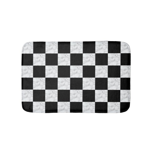 Neo Deco Black and Faux White Marble Checkerboard Bath Mat (Front)