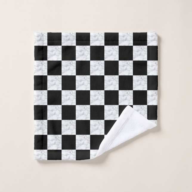 Neo Deco Black and Faux White Marble Checkerboard Wash Cloth (Wash Cloth)