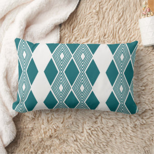Neo-Deco Diamond Grid Teal Geometric Pillow