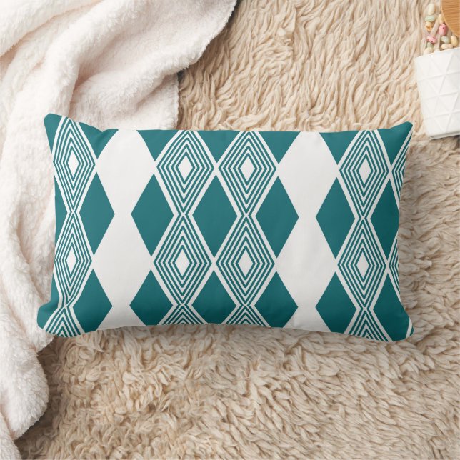 Neo-Deco Diamond Grid Teal Geometric Pillow (Blanket)