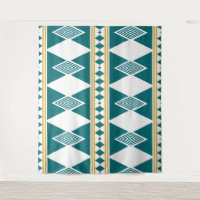 Neo-Deco Diamond Grid Teal Wall Tapestry