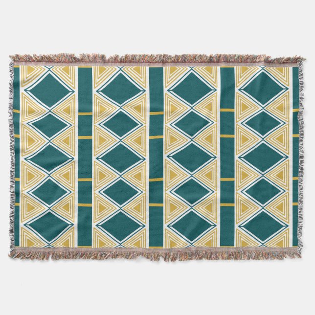 Neo-Deco Triangle Grid Teal Throw Blanket (Front)