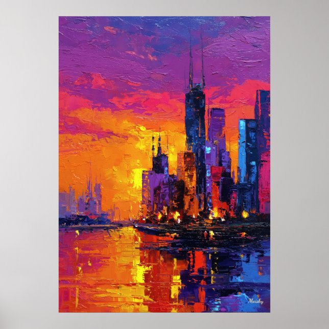 Neo Expressionist Mumbai Skyline Vibrant Sunset Poster (Front)