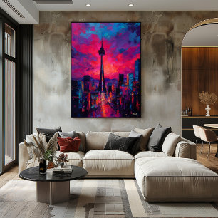 Neo Expressionist Seoul Skyline Vibrant Sunset Poster