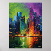 Neo Expressionist Singapore Skyline Vibrant Sunset