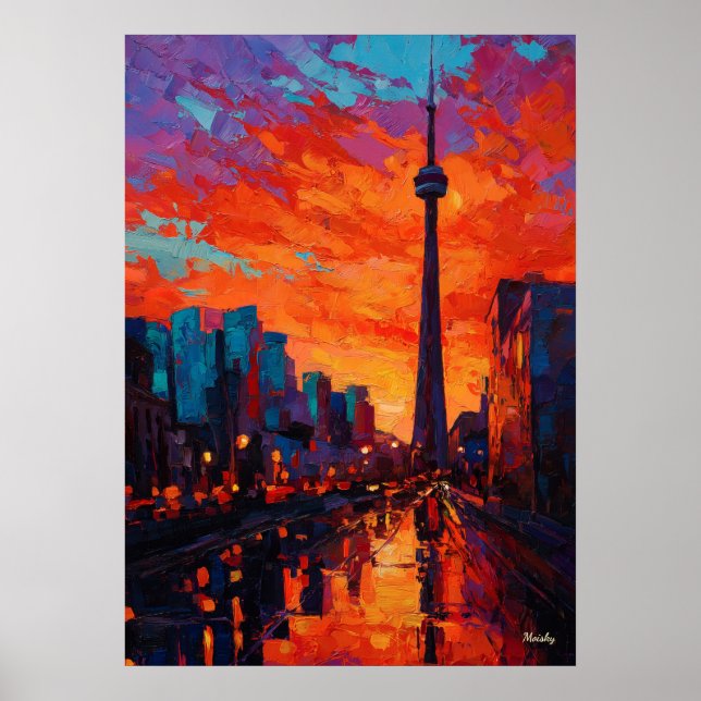 Neo Expressionist Toronto Skyline Vibrant Sunset Poster (Front)