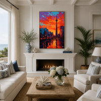 Neo Expressionist Toronto Skyline Vibrant Sunset
