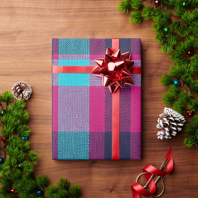 Neo-Fuchsia Plaid Giftwrap Wrapping Paper (Holiday Gift)