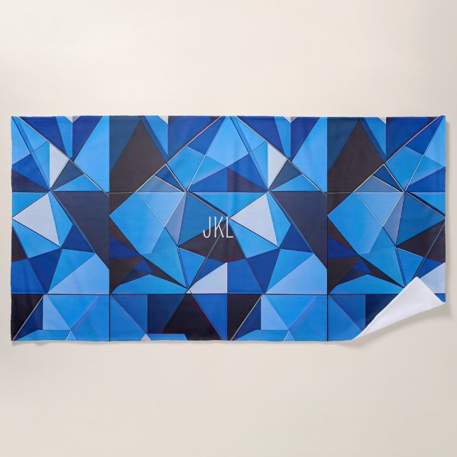 NEO GEO BLUE TRIANGLES Abstract DESIGN Beach Towel (Front)