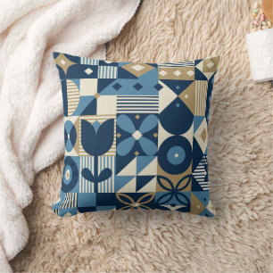 Neo geo design with elegant blue gold colours cushion