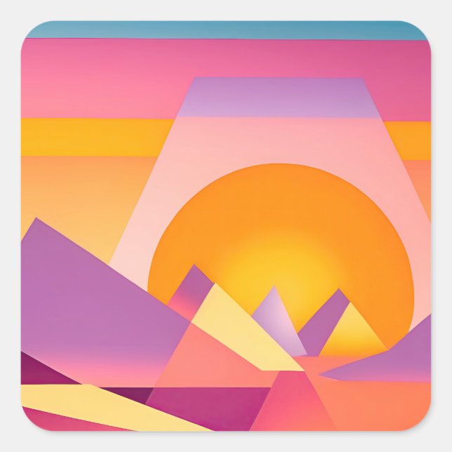 NEO GEO SUNSET LANDSCAPE SQUARE STICKER (Front)