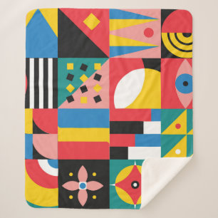 Neo Geometric Colourful Shapes Illustration Sherpa Blanket