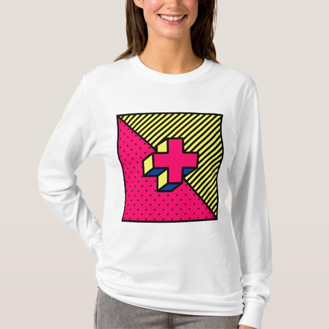 Neo Memphis Cross /Plus Sign Motif T-Shirt (Front)