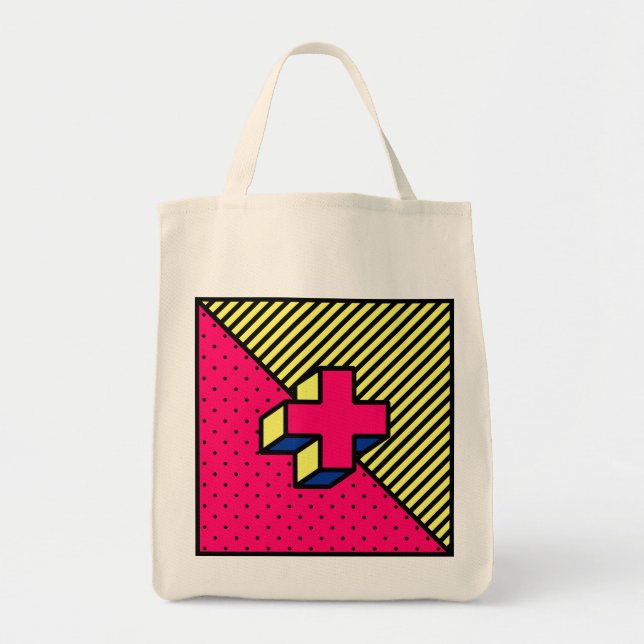 Neo-Memphis Patch - Cross/Plus sign Tote Bag (Front)